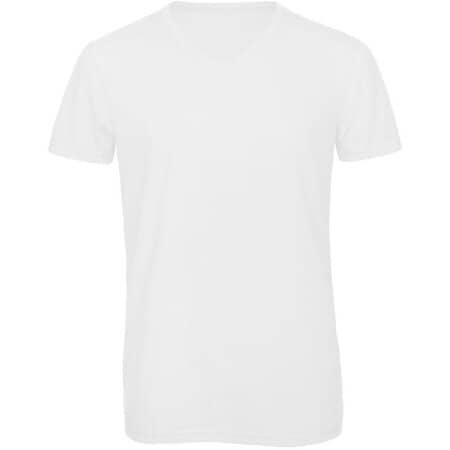 Herren Triblend T-Shirt mit V-Ausschnitt in White von B&C (Artnum: BCTM057