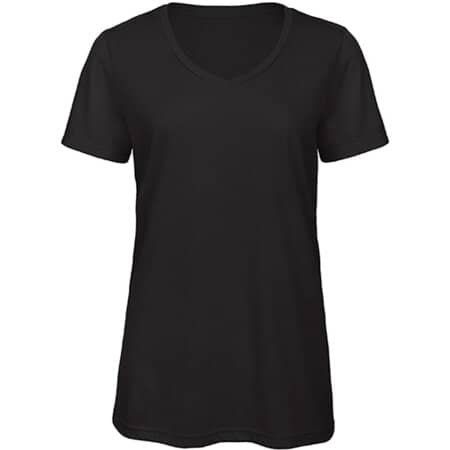 V-Neck Damen T-Shirt mit Triblend-Effekt in Black von B&C (Artnum: BCTW058