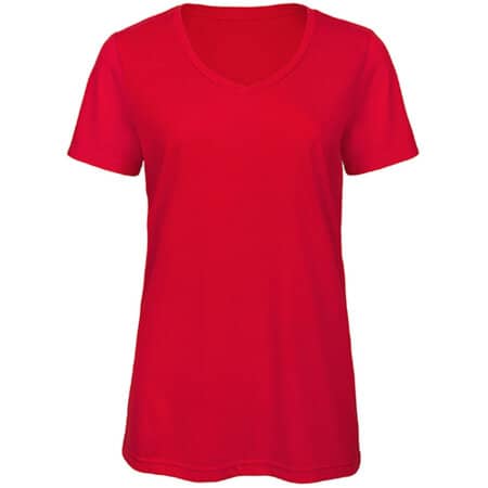 V-Neck Damen T-Shirt mit Triblend-Effekt in Red von B&C (Artnum: BCTW058