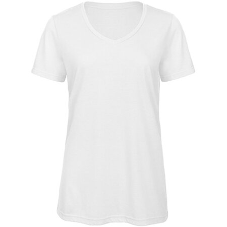 V-Neck Damen T-Shirt mit Triblend-Effekt in White von B&C (Artnum: BCTW058