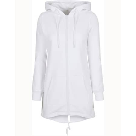 Extra lang geschnittener Damen Zip-Hoodie in White von Build Your Brand (Artnum: BY148