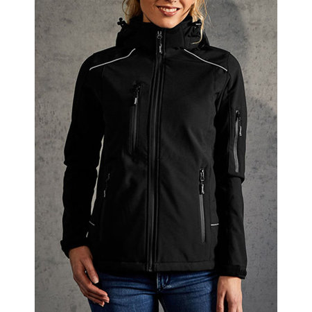 Damen-Softshelljacke mit abnehmbarer Kapuze in Black von Promodoro (Artnum: E7855