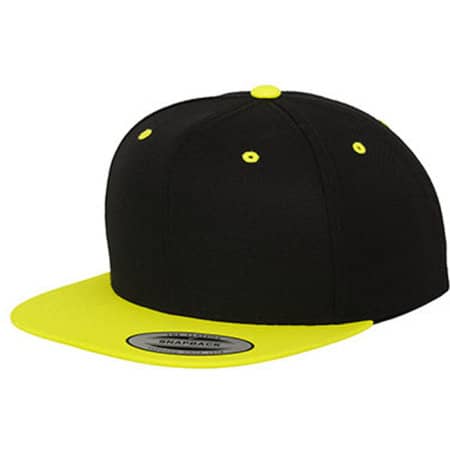 Zweifarbige Flexfit Cap mit Kunststoffverschluss in Black|Neon Yellow von FLEXFIT (Artnum: FX6089MT