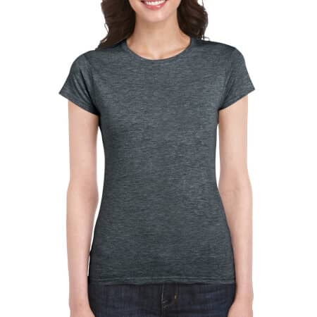 Strapazierfähiges weiches Damen T-Shirt in Dark Heather von Gildan (Artnum: G64000L