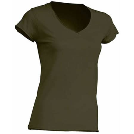Slim Fit Damen T-Shirt mit V-Ausschnitt in Khaki von JHK (Artnum: JHK271