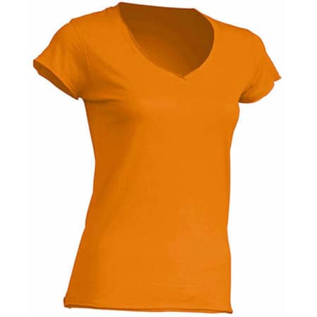 Slim Fit Damen T-Shirt mit V-Ausschnitt in Tangerine von JHK (Artnum: JHK271