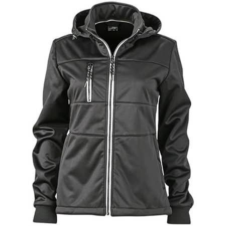 Ladies` Maritime Softshell-Jacket in Black|Black|White von James+Nicholson (Artnum: JN1077