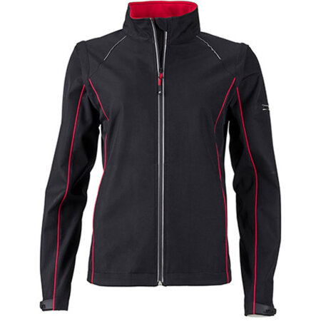 Ladies` Zip-Off Softshell Jacket in Black|Red von James+Nicholson (Artnum: JN1121