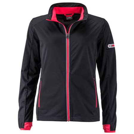 Ladies` Sports Softshell Jacket in Black|Light Red von James+Nicholson (Artnum: JN1125