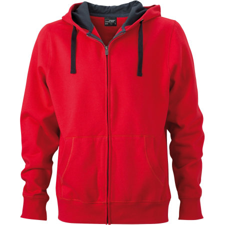 Flauschiger Herren Premium Zip-Hoodie mit Kängurutasche in Red|Carbon von James+Nicholson (Artnum: JN595
