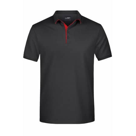 Herren-Poloshirt mit Kontraststreifen am Kragen in Black|Red von James+Nicholson (Artnum: JN726