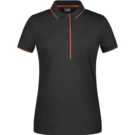 Ladies` Polo Stripe in Black|Orange von James+Nicholson (Artnum: JN727