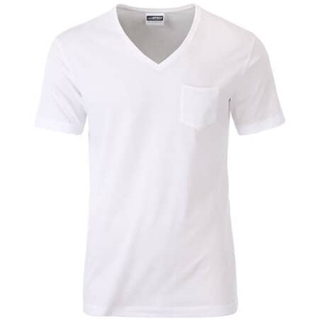 Nachhaltiges Herren T-Shirt mit Brusttasche aus Bio-Baumwolle in White von James+Nicholson (Artnum: JN8004
