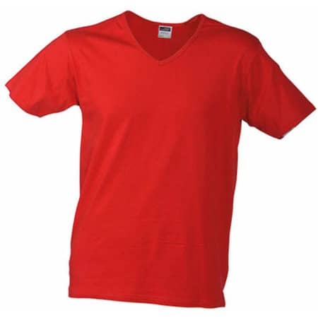 Slim Fit Herren T-Shirt mit V-Ausschnitt in Red von James+Nicholson (Artnum: JN912