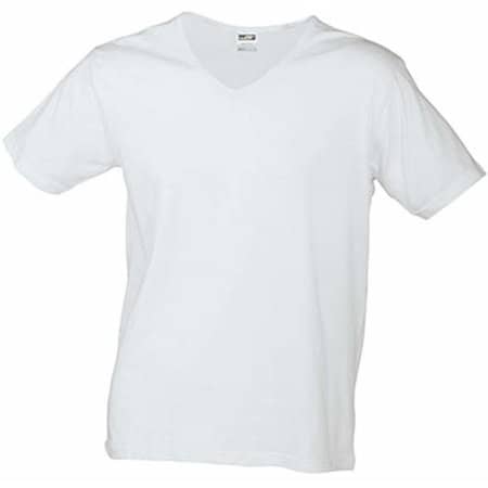 Slim Fit Herren T-Shirt mit V-Ausschnitt in White von James+Nicholson (Artnum: JN912