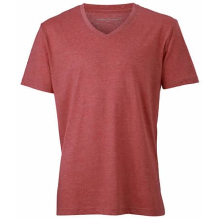 Meliertes Herren T-Shirt mit V-Ausschnitt in Red Melange von James+Nicholson (Artnum: JN974