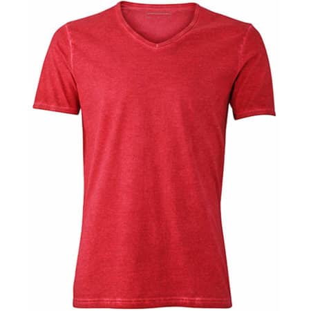 Slim Fit Herren T-Shirt mit trendigem Färbeeffekt in Chili von James+Nicholson (Artnum: JN976