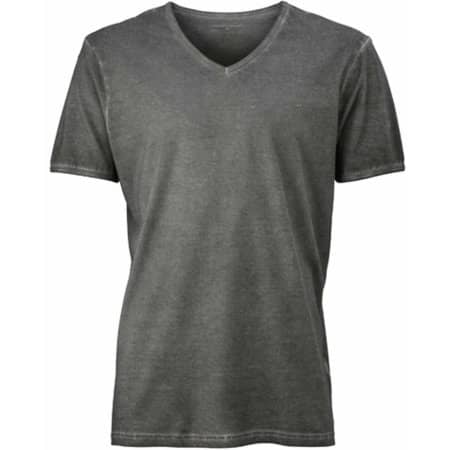 Slim Fit Herren T-Shirt mit trendigem Färbeeffekt in Graphite (Solid) von James+Nicholson (Artnum: JN976