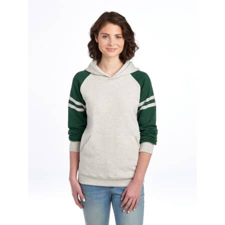 Nublend® Varsity Colour-Block Hooded Sweatshirt in Oatmeal Heather|Forest Green Heather von JERZEES (Artnum: JZ97CR0