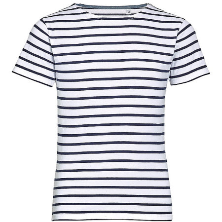Kids` Round Neck Striped T-Shirt Miles in White|Navy von SOL´S (Artnum: L01400