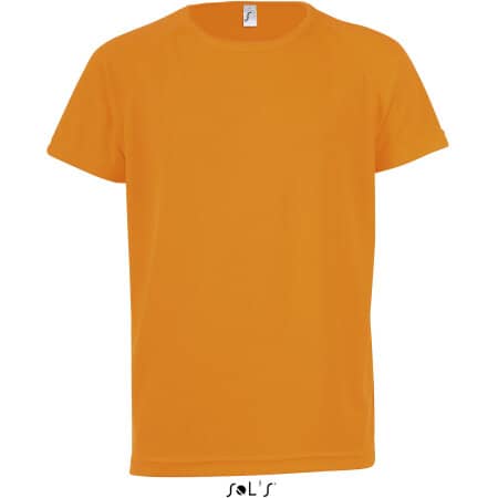 Kids` Raglan Sleeved T-Shirt Sporty in Neon Orange von SOL´S (Artnum: L198K