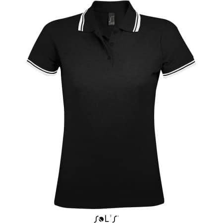 Women Polo Shirt Pasadena in Black|White von SOL´S (Artnum: L586