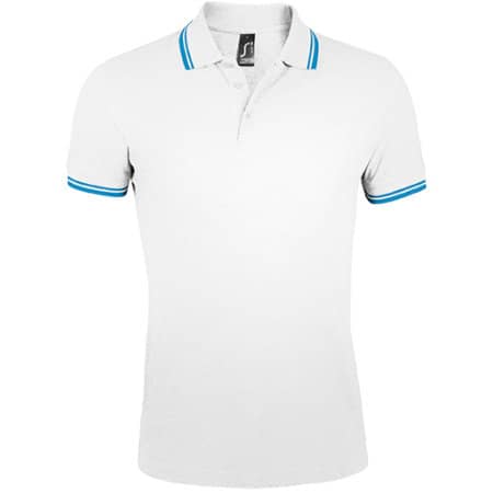 Modisches Herren-Poloshirt mit Seitenschlitzen in White|Aqua von SOL´S (Artnum: L591