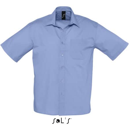 Kurzarm Poplin-Hemd mit Brusttasche in Middle Blue von SOL´S (Artnum: L622