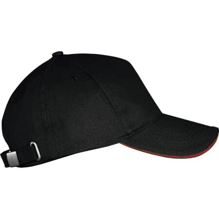 Klassische Sandwich Baseball-Cap mit Metallverschluss in Black|Red von SOL´S (Artnum: LC00594