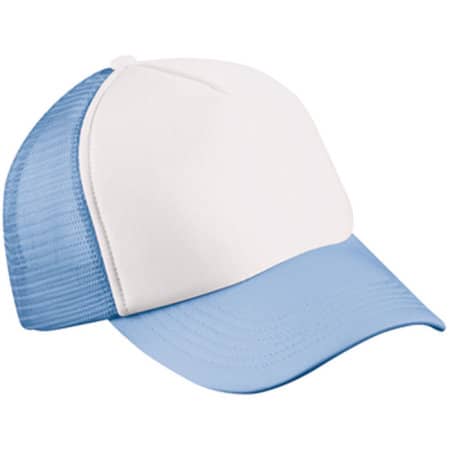 Trendige Mesh Cap mit Kunststoffverschluss in White|Light Blue von myrtle beach (Artnum: MB070