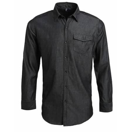 Men`s Jeans Stitch Denim Shirt in Black Denim (ca. Pantone 433) von Premier Workwear (Artnum: PW222