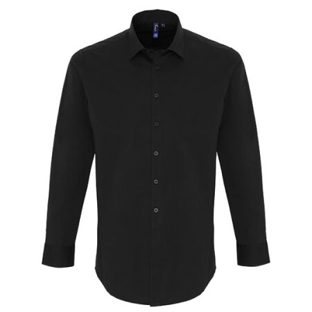 Mens Stretch Fit Poplin Long Sleeve Cotton Shirt in Black von Premier Workwear (Artnum: PW244
