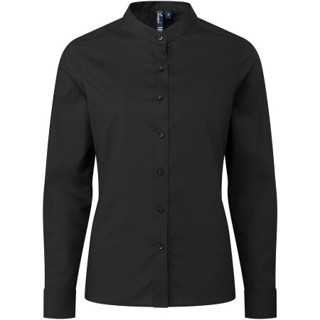 Men´s Banded Collar Grandad Long Sleeve Shirt in Black von Premier Workwear (Artnum: PW258