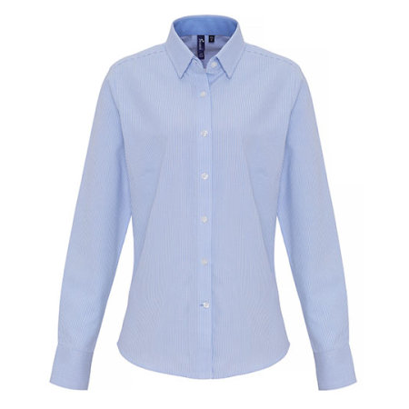 Ladies Cotton Rich Oxford Stripes Shirt in White|Grey (ca. Pantone 430c) von Premier Workwear (Artnum: PW338