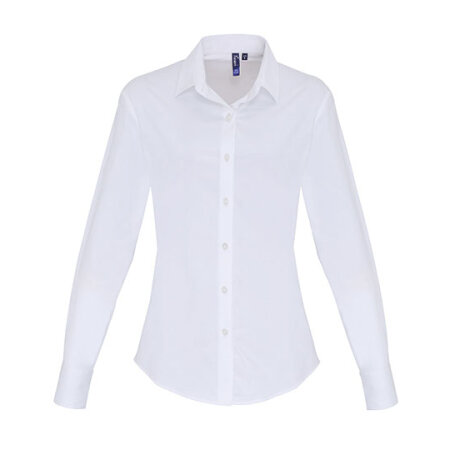 Ladies Stretch Fit Cotton Poplin Long Sleeve Shirt in White von Premier Workwear (Artnum: PW344