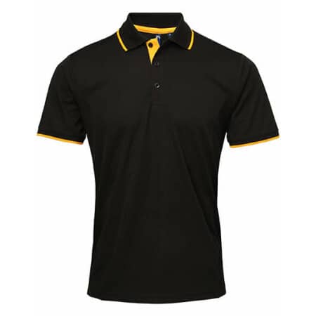 Funktionales Kontrast Herren-Poloshirt in Black|Sunflower (ca. Pantone 136c) von Premier Workwear (Artnum: PW618