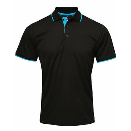 Funktionales Kontrast Herren-Poloshirt in Black|Turquoise (ca. Pantone 312) von Premier Workwear (Artnum: PW618
