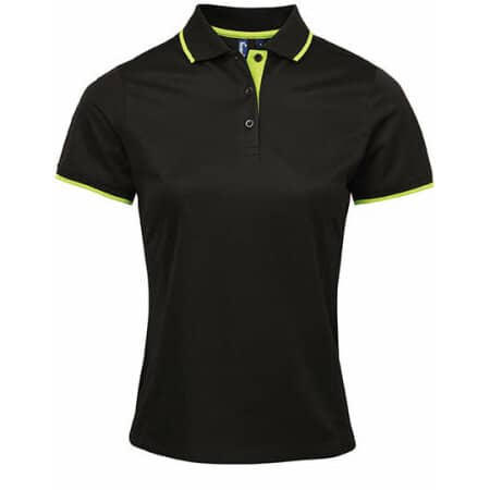 Ladies` Contrast Coolchecker Polo in Black|Lime (ca. Pantone 382) von Premier Workwear (Artnum: PW619