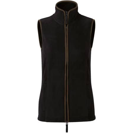 Damen-Fleeceweste mit kontrastierenden Details in Black|Brown (ca. Pantone 4975C) von Premier Workwear (Artnum: PW804