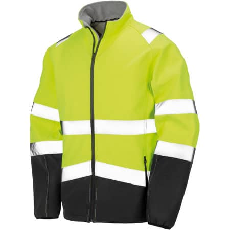 Printable Safety Softshell Jacket in Fluorescent Yellow (Neon)|Black von Result (Artnum: RT450
