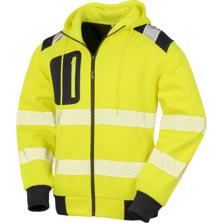 Recycled Robust Zipped Safety Hoody in Fluorescent Yellow|Black von Result (Artnum: RT503