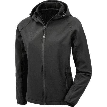 Women´s Recycled 3-Layer Printable Hooded Softshell Jacket in Black von Result (Artnum: RT911F