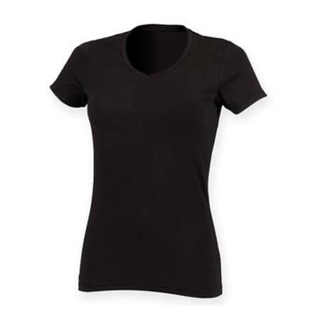 Super weiches Damen Streth-T-Shirt mit V-Neck in Black von SF Women (Artnum: SF122