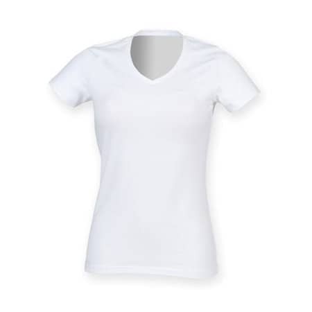 Super weiches Damen Streth-T-Shirt mit V-Neck in White von SF Women (Artnum: SF122