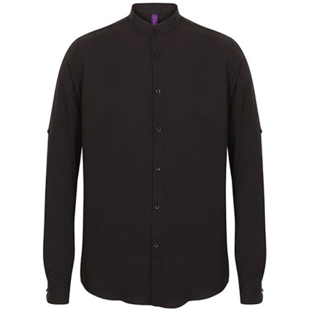 Funktionales Roll-Up Herrenhemd aus Cofrex/Pufy® mit Mandarinkragen in Black von Henbury (Artnum: W592
