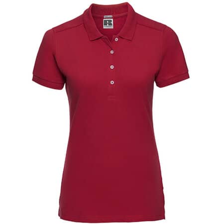 Damen-Stretch-Poloshirt mit kürzeren Seitenschlitzen in Classic Red von Russell (Artnum: Z566F